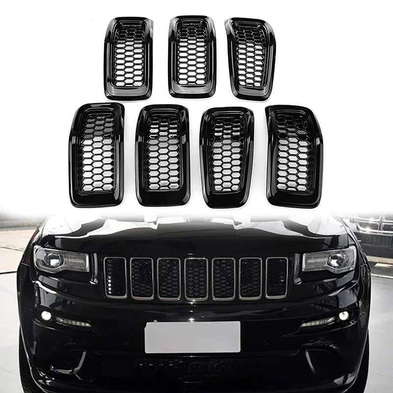 A Set Car Front Bumper Central Grill Covers Fit For JEEP Cherokee 2014-2018 Car Accessories Honeycomb Racing Grilles Trim Covers