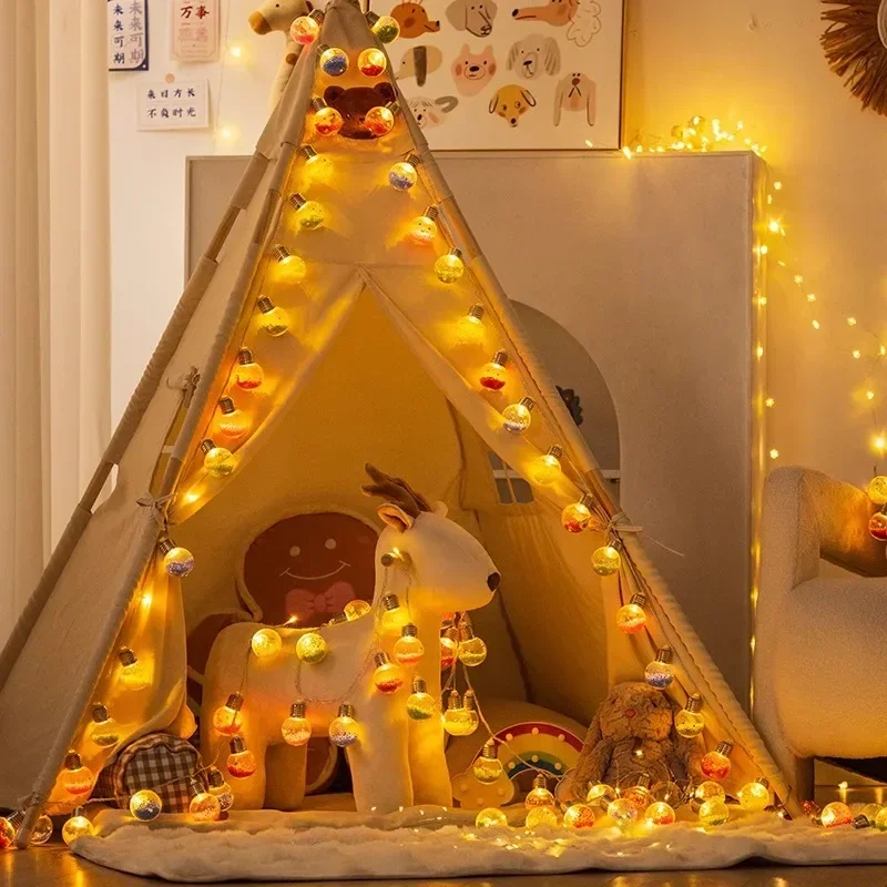 2/3/6M LED Bulb Ball String Lights Battery Power Balls Stars Garland for New Year Birthday Christmas Decor Fairy Light