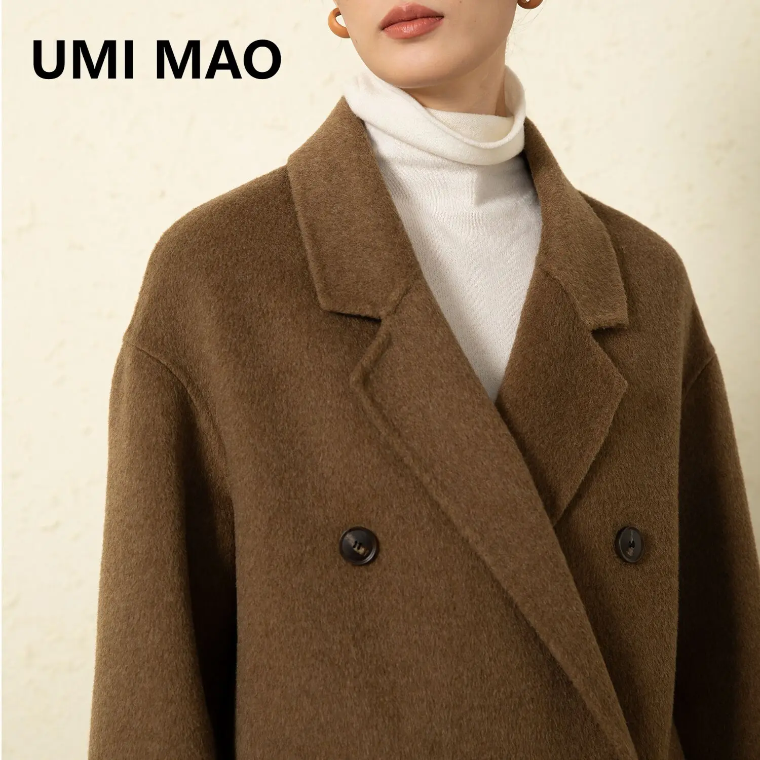UMI MAO Twisted Woolen Yarn Iodine Version Oversized High-Count 100% Merino Wool Coat Women Long Woolen Coat Women Autumn Winter