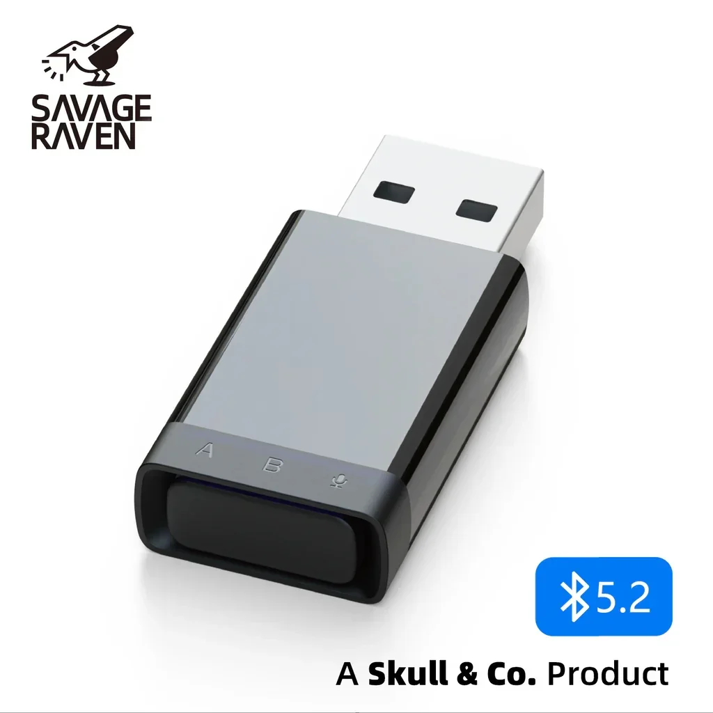 Savage Raven by Skull & Co. AudioDrive Bluetooth 5.2 Wireless Audio Adapter APTX LL Transmitter for PS4 PS5 Nintendo Switch PC