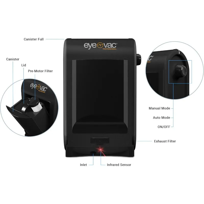 EyeVac Pro Touchless Vacuum Automatic Dustpan - Corded Canister Vacuum, Bagless, Automatic Sensors, 1400 Watt (Black)