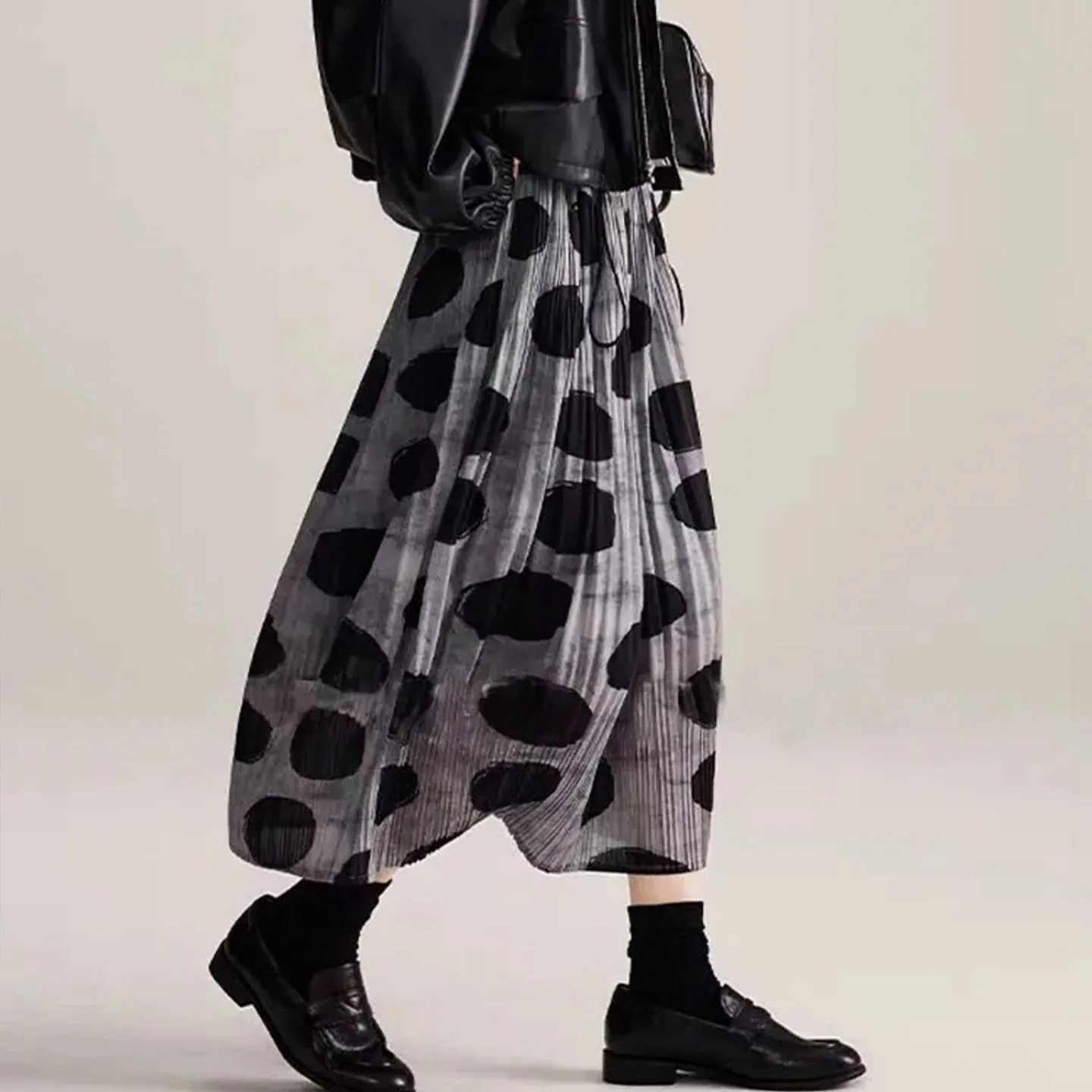 مياكي مطوي 2025 جديد ريترو البولكا نقطة بوستير تنورة الإناث مرونة الخصر رقيقة مطوي كبير سوينغ تنورة طويلة تنوعا #2