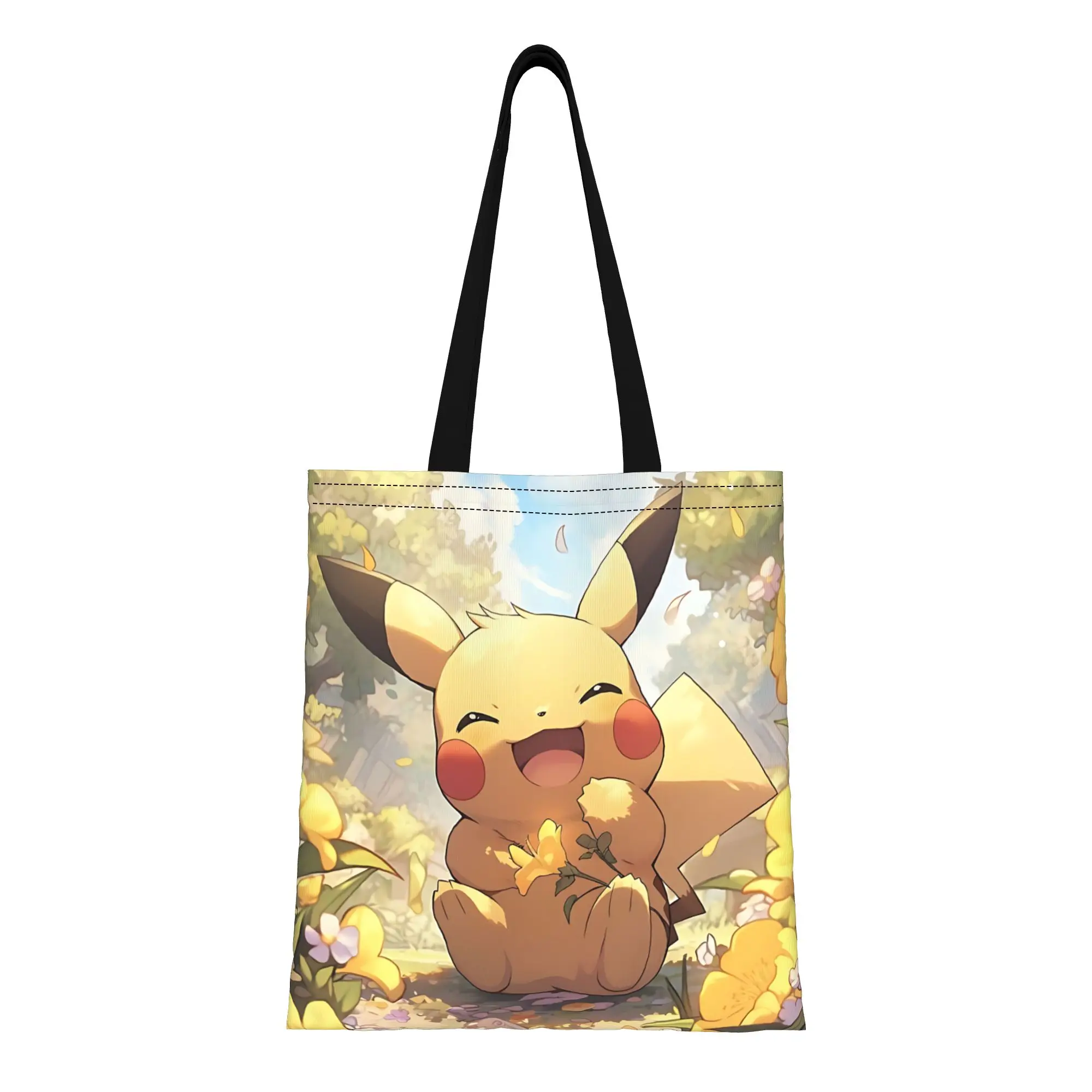 

1 шт. большая холщовая сумка-тоут для школы с забавным и милым дизайном Покемон Пикачу, складная, с шикарным узором, подарок