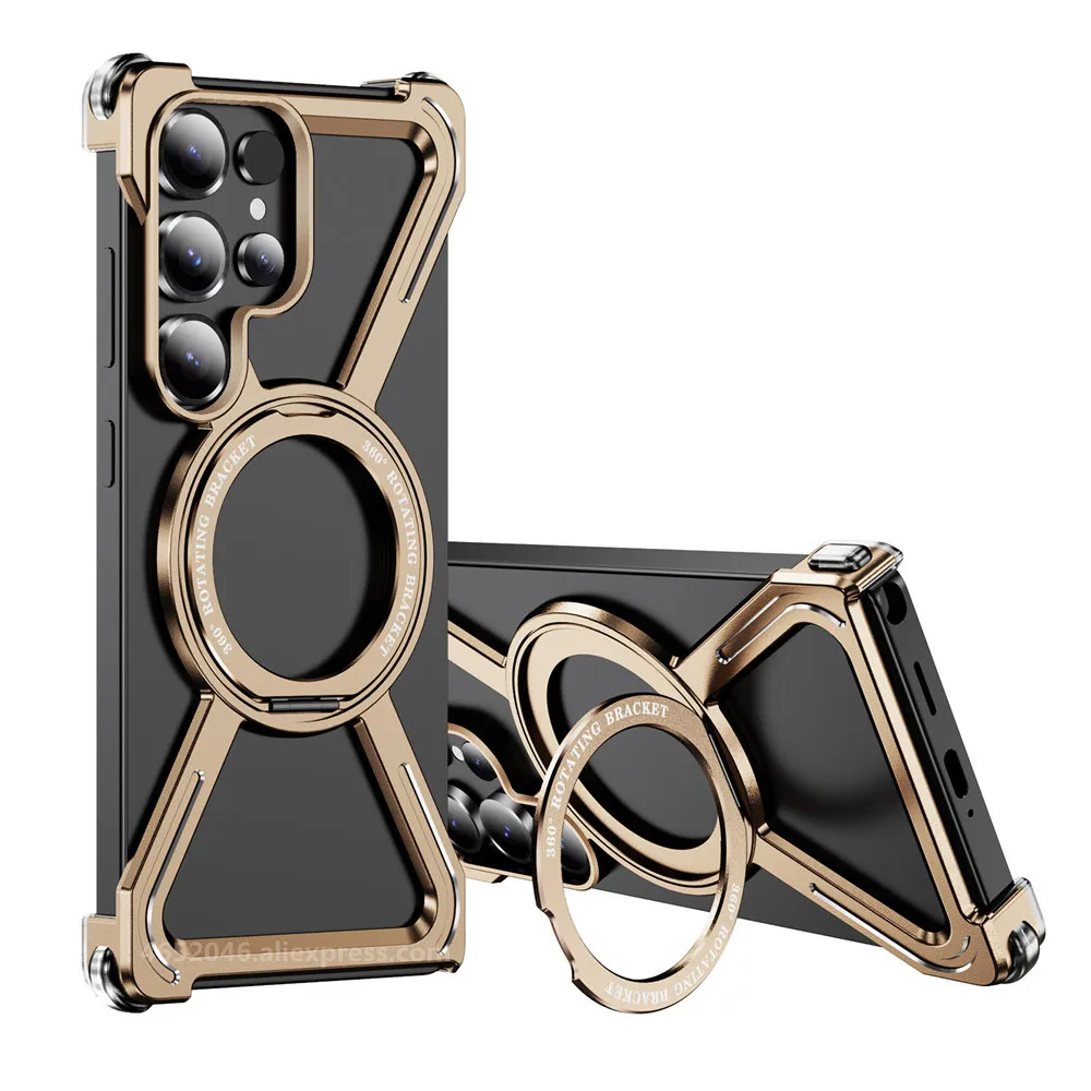 

Прочный титановый металлический чехол для Samsung Galaxy S25 Ultra S24 Ultra S23 Ультра-бампер из алюминиевого сплава с магнитным вращением, чехол-держатель