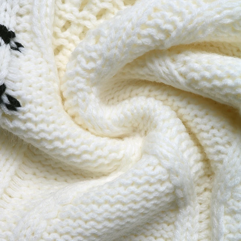 Pull à col ras du cou ajouré pour femme, couleur crème, blanc, noir, contraste, tricot torsadé, manches longues, automne hiver, décontracté, coupe ample