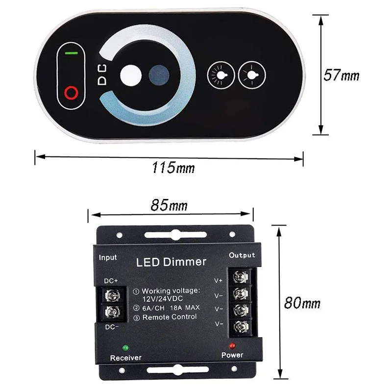 RF LED Dimmer Switch 12-24V touch LED Remote Controller 18A 3 CMOS Adjustable Brightness Single Color Light Power