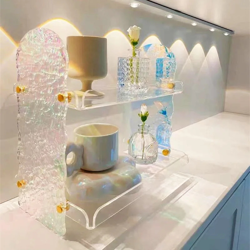 Iridescent Colorful acrylic cup holder perfume skin care products storage shelf cup cosmetics storage, display dresser bath room