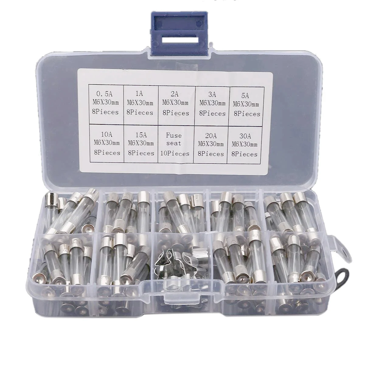 72Pcs 250V 0.5A-30A Glass Tube Assorted 6X30mm Blow Electrical Glass Tube Fast-Blow Glass Fuses Kit