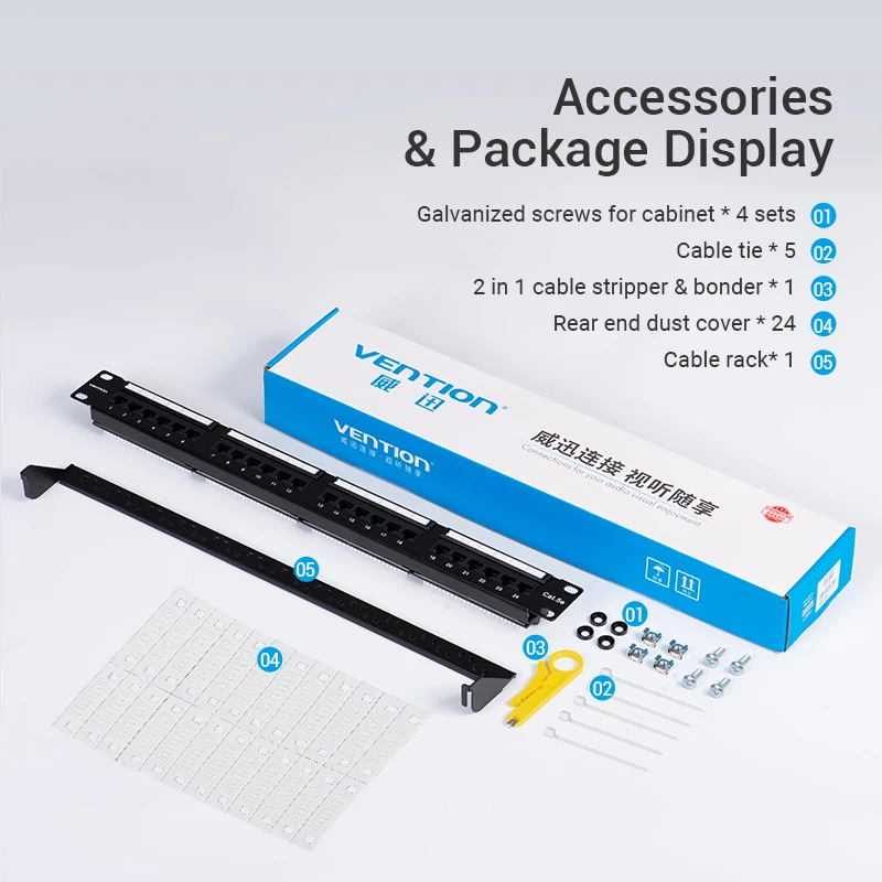 Vention 19in 1U رف 24 ميناء CAT6A لوحة التوصيلات RJ45 شبكة مهائي كابلات كيستون جاك إيثرنت توزيع الإطار إرسال أداة