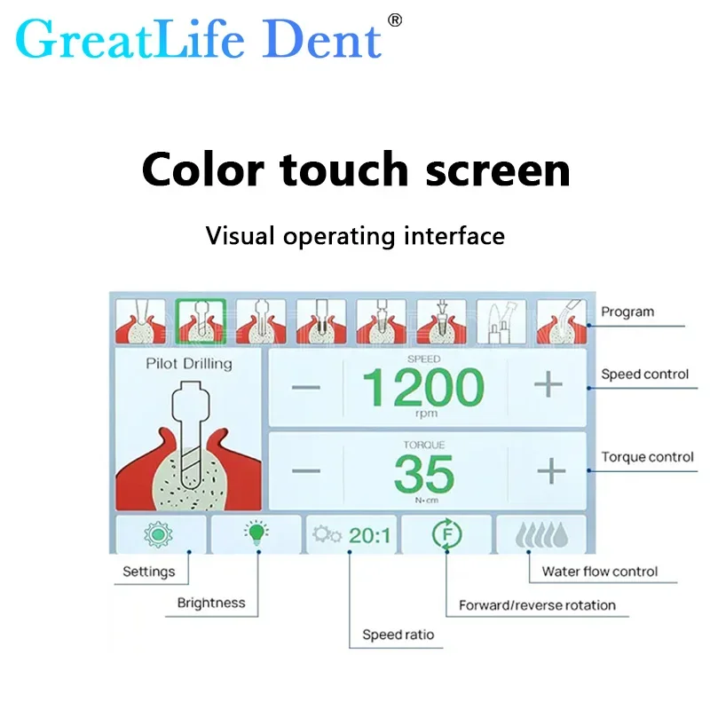 GreatLife Dent Dental Implant Surgical Motor Surgic LED Touch Screen Implant Motor 20:1 Handpiece Bone Surgery Electric System