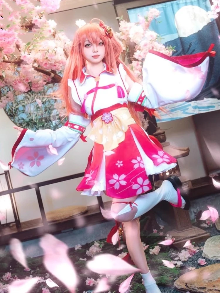 

Stock Sakura Miko Cosplay Costume Hololive Holo Vtuber Anime Women Maid Dress Kimono Haori Yukata Halloween Xmas Role Play Suit