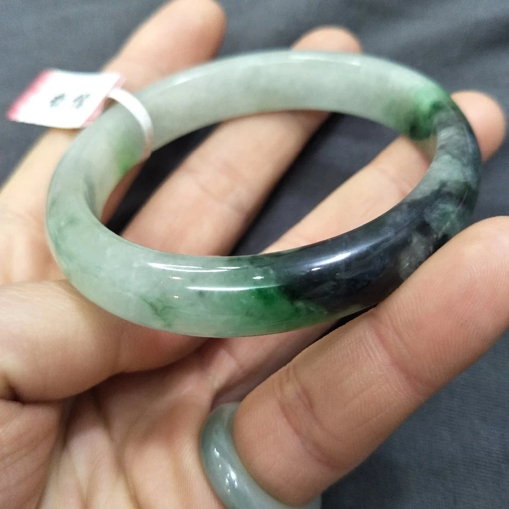 

Natural Myanmar Jadeite Bracelets Carved Pale Green Dark Blue Elegant Women's Jewelry