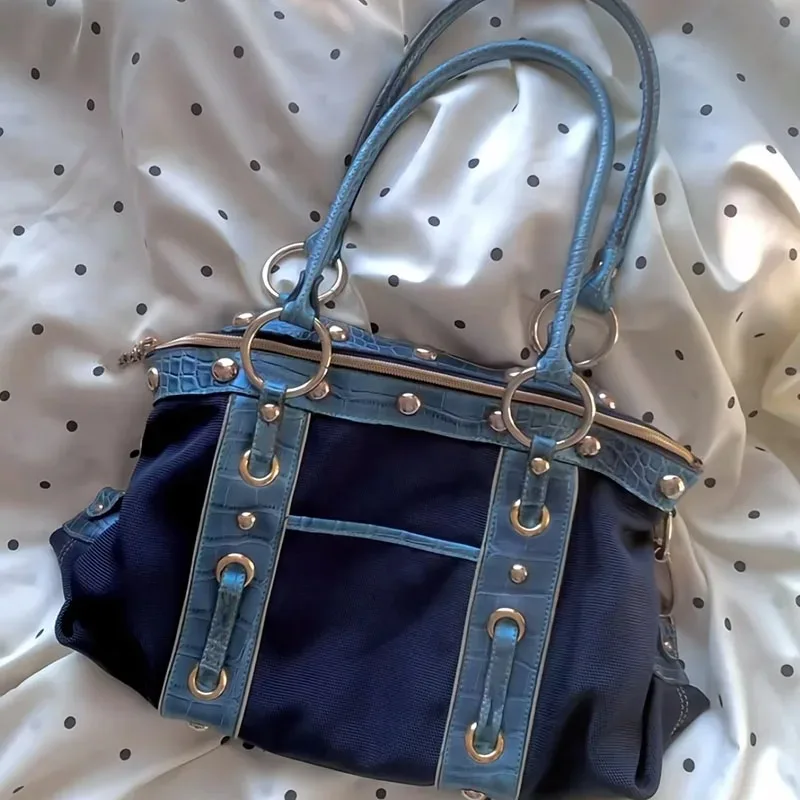 

Vintage High-end Large-capacity Handbag Shoulder Bag Sweet and Cool Babes Underarm Niche Casual Contrasting Color Bag