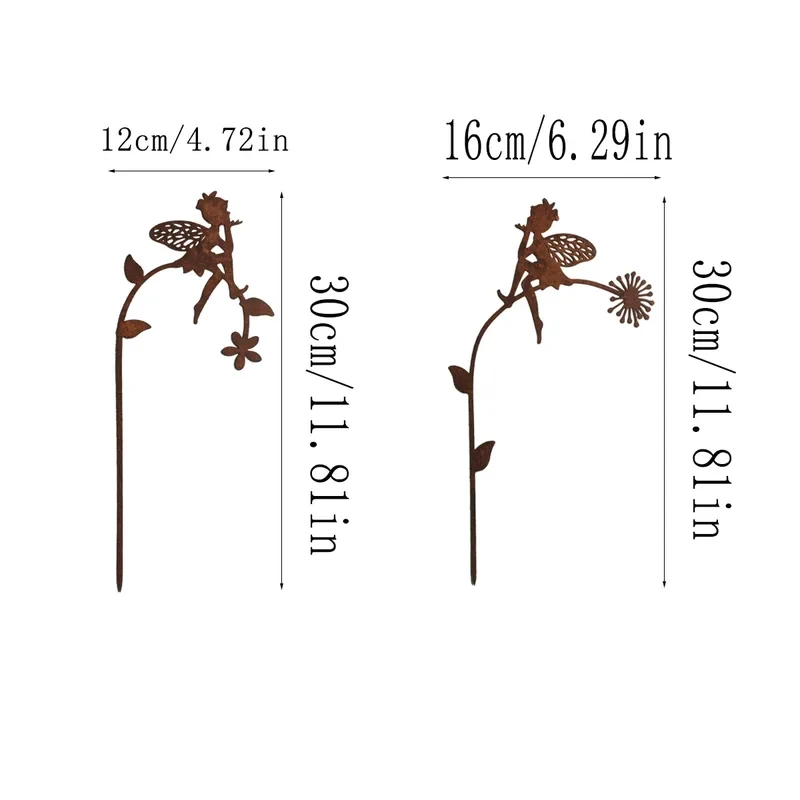 2Pc Iron Fairy Garden Stakes with Vibrant Floral Designs, Perfect for Patios, Yards, Lawns, and Holiday Celebrations