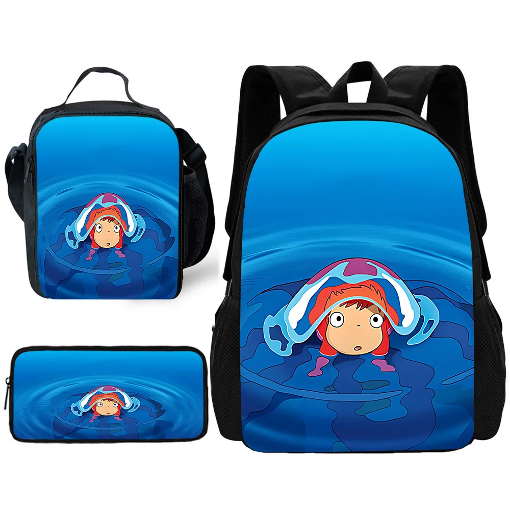 Cute Cartoon P-ponyos Child School Backpack with Lunch Bags ,Pencil Bags ,School Bags for Boys Girls Best Gift