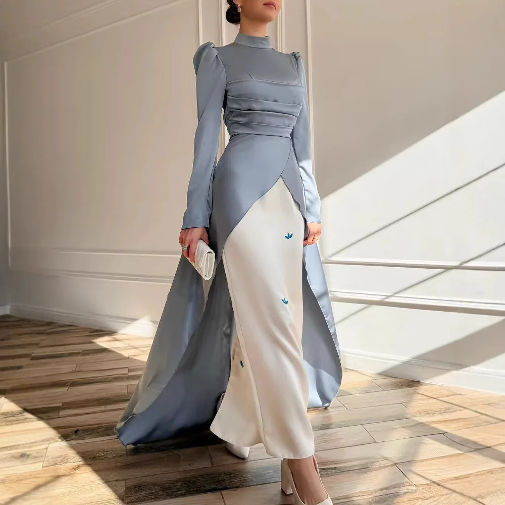 

2025 New Niche Celebrity Temperament Slim Trailing Dress Contrasting Color Long Dress European and American