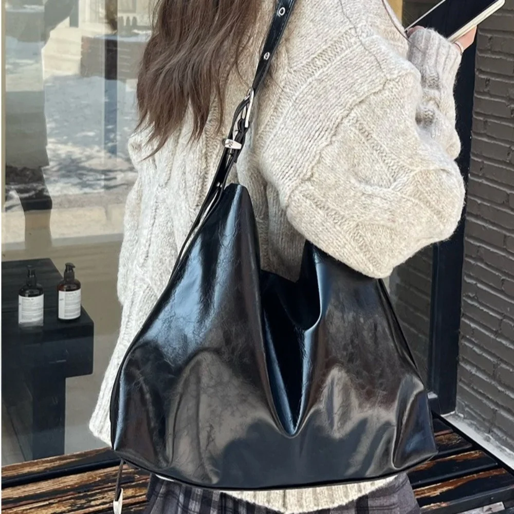 

Винтажная квадратная сумка через плечо большой емкости, кожаная сумка-хобо в корейском стиле, однотонная женская сумка Y2k для девочек