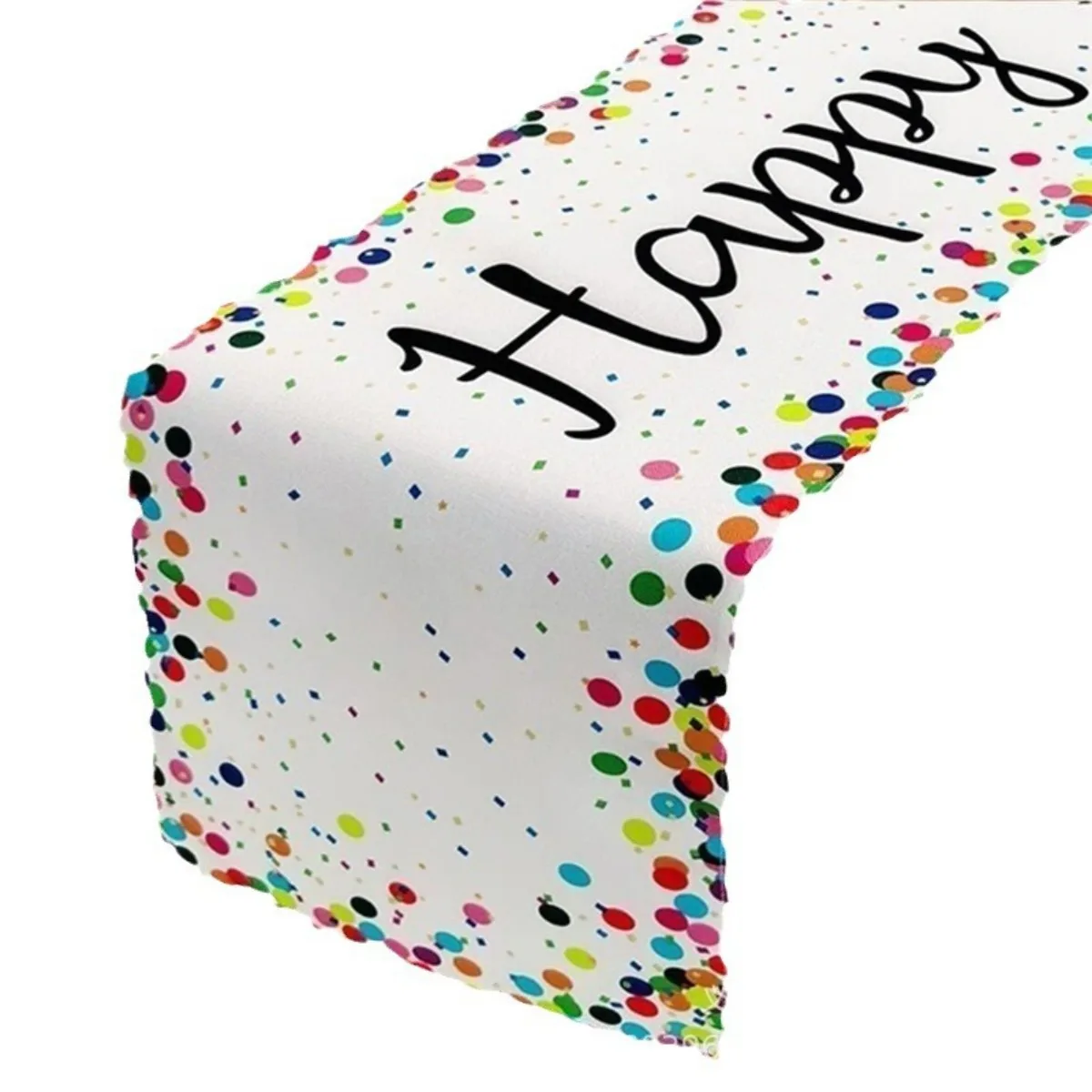 Polka Dot Beige Happy Birthday Table Runner Kitchen Dining Centerpiece Table Decor for Birthday Baby Shower Christmas Supplies