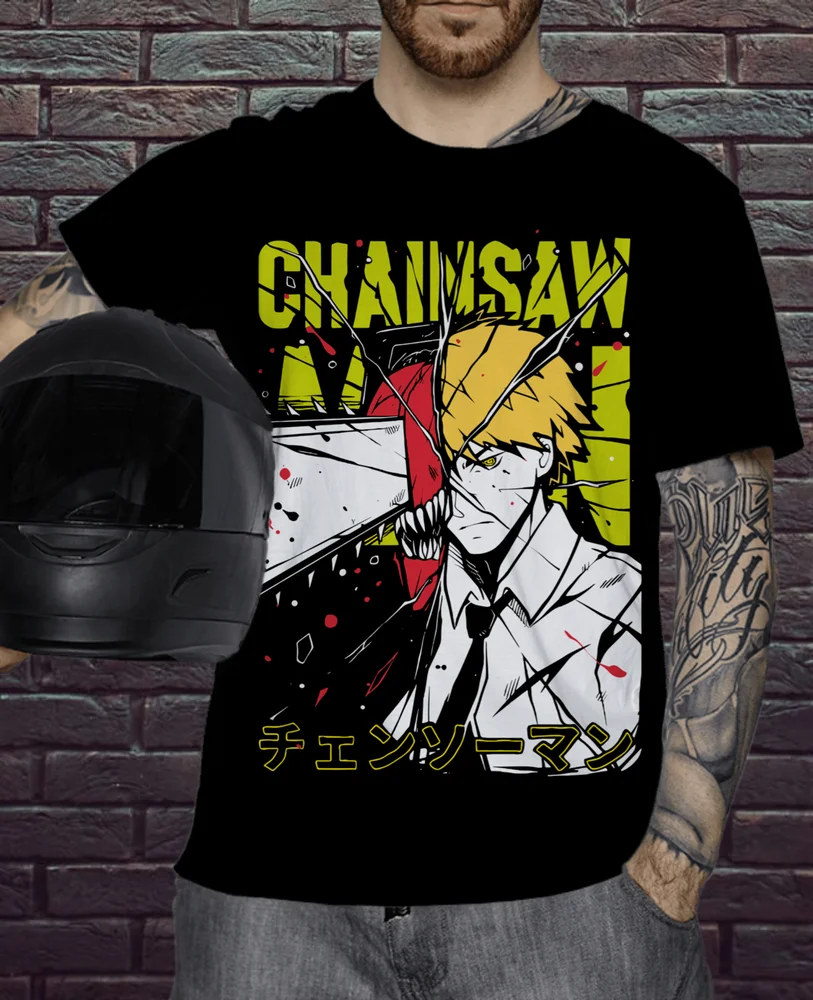 Chainsaw Man T-Shirt Chainsaw Man Anime CSM Denji Power Black Shirt All Size High Quality 100%Cotton Short Sleeve