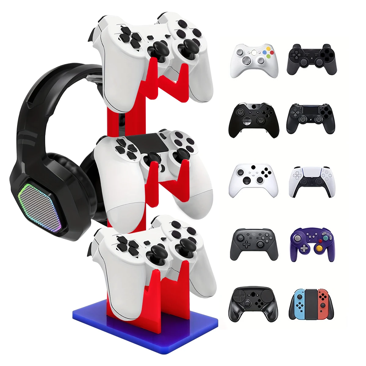 Universele 3-laags controllerhouder en hoofdtelefoonhouder Gameaccessoires voor PS5 PS4 opslaghouder zwart, wit, transparant