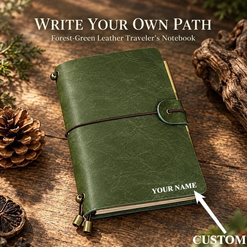 A7 A6 Pueblo Forest Green Frosted Leather Traveler Notebook Vintage TN Pocket Journal Blank Diary Memo Book Custom Engraving - view 6