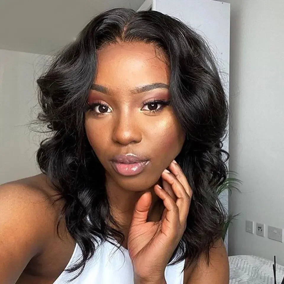 

Egg Curly Bob Middle T Part Lace Wig 100% Brazilian Human Hair Wigs Black Curly 180% Density Suitable For Women To Wear