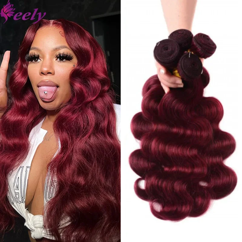 Red Bundles Human Hair Brazilian 100% Unprocessed 99J Burgundy Body Wave Human Hair Bundles Extensions 26 28 30 Inches For Women