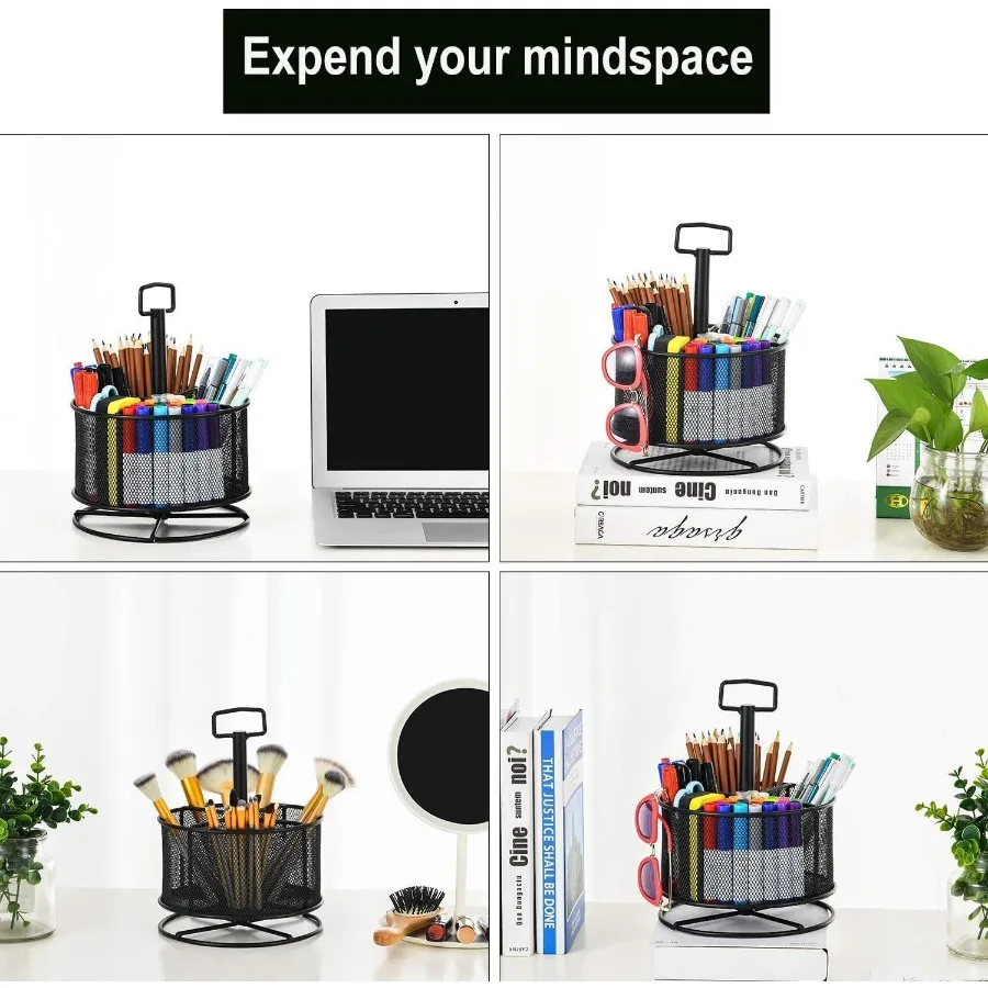Mesh Desk Organizer 360Degree Rotating MultiFunctional Pen Holder 4 Compartments Desktop Stationary Organizer Home Office Art S