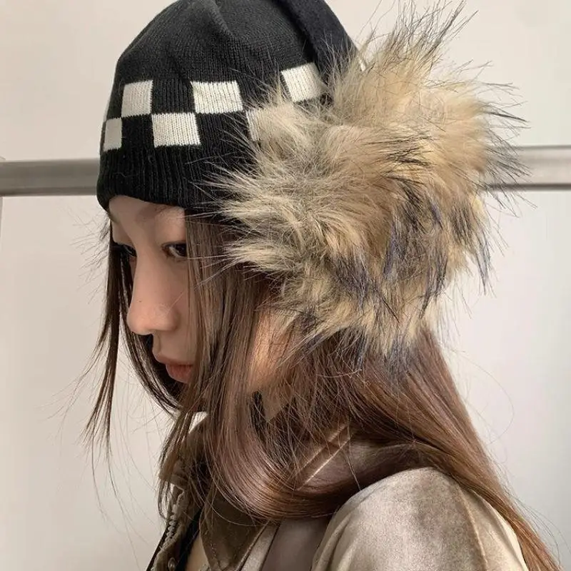 Y2k الكورية أفخم فروي غطاء للأذنين تقليد الراكون الفراء موضة النساء إيرفلاب الشتاء يندبروف الدافئة الدراجات الأذن يفشل غطاء للأذن