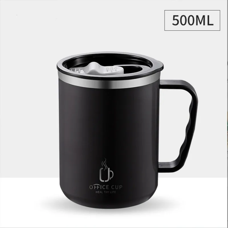 

500ml 304 Stainless Steel Mugs Double Anti-scalding Leak Proof Water Bottle with Cover and Handle Thermos Cup Office Home Use