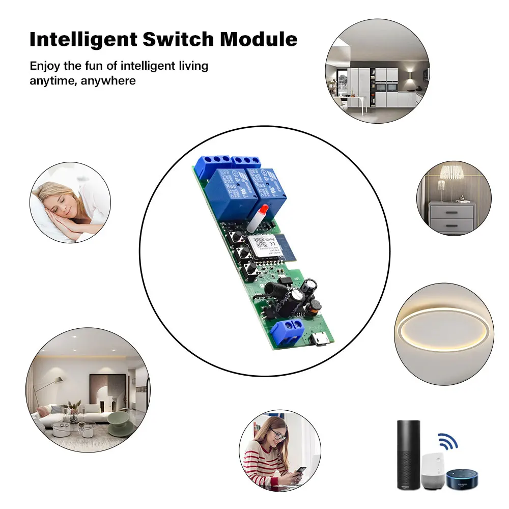 WIFI 7-32V 220V Switch Tuya Smart Life APP Push Button Light Switch RF 433Mhz Control DIY Relay Module Timer Google Home Alexa