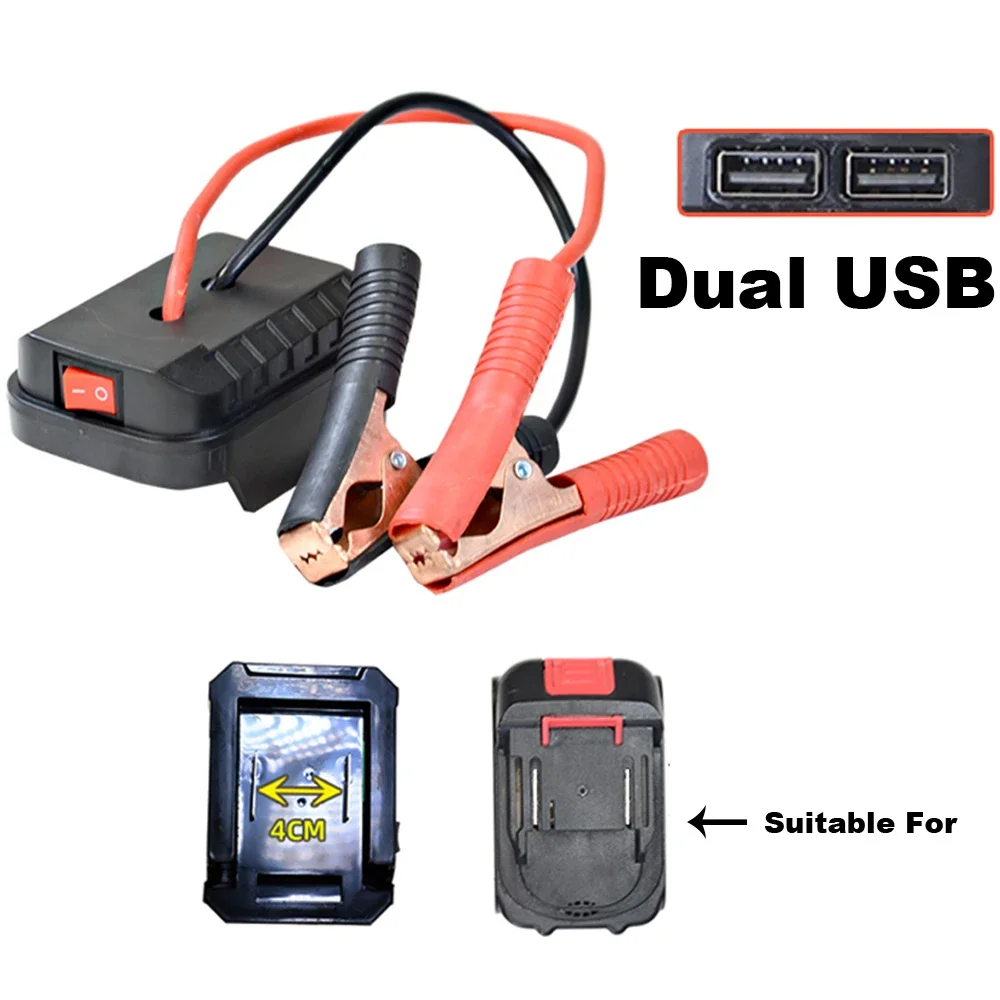 For Makita  Dual USB Charging Ports Car Battery Jump Starter Lithium Emergency Power Bank with Thickened Copper Clips