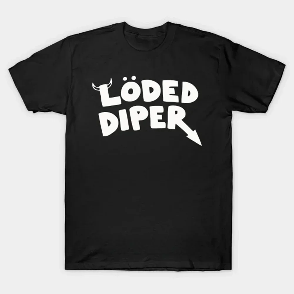 Unisex Cotton Round Neck Short Sleeve Cotton T-Shirt Loded Diper Letter Print Loose Fit Men Women Casual Summer Top for Teens