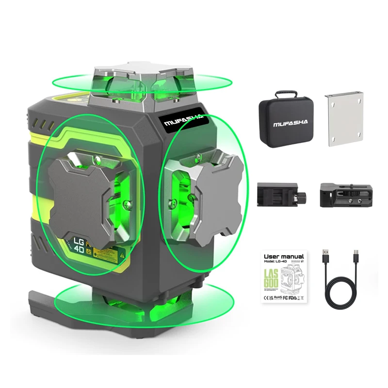 16 Line Laser Level 360 Self Leveling  4x360°Professional 4D Green Beam Rechargeable Laser Level for Tiling Floor Construction