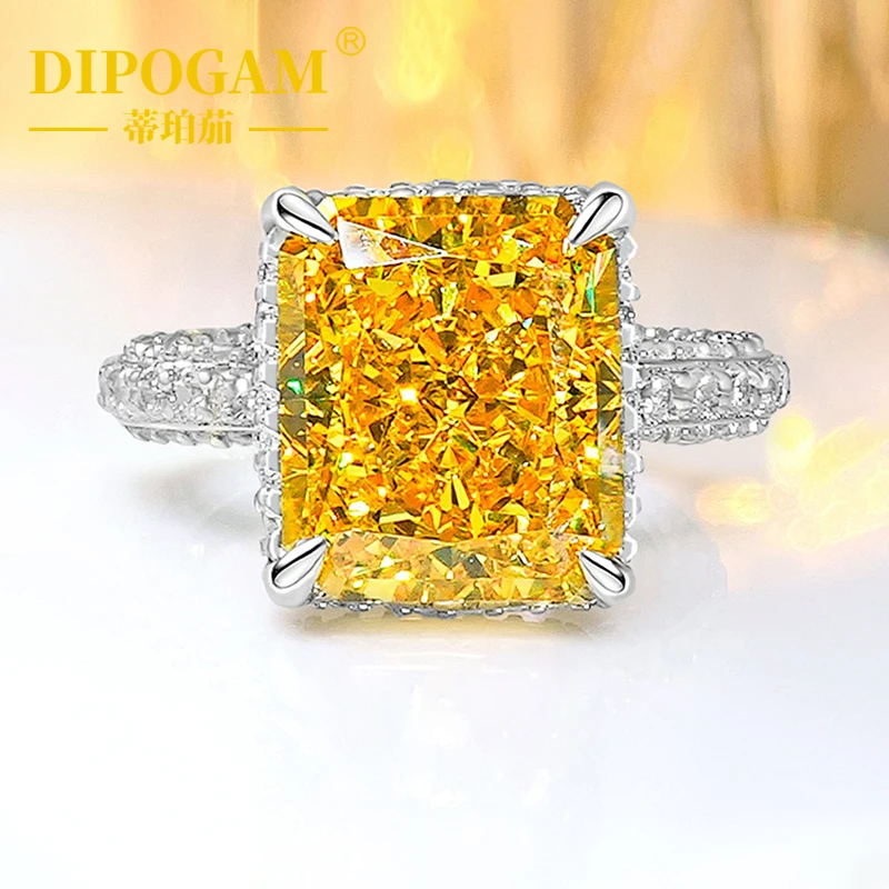 

Кольцо DIPOGAM Simple из стерлингового серебра 925 пробы с прямоугольным желтым бриллиантом, огранкой «колотый лед» и инкрустацией муассанитом.