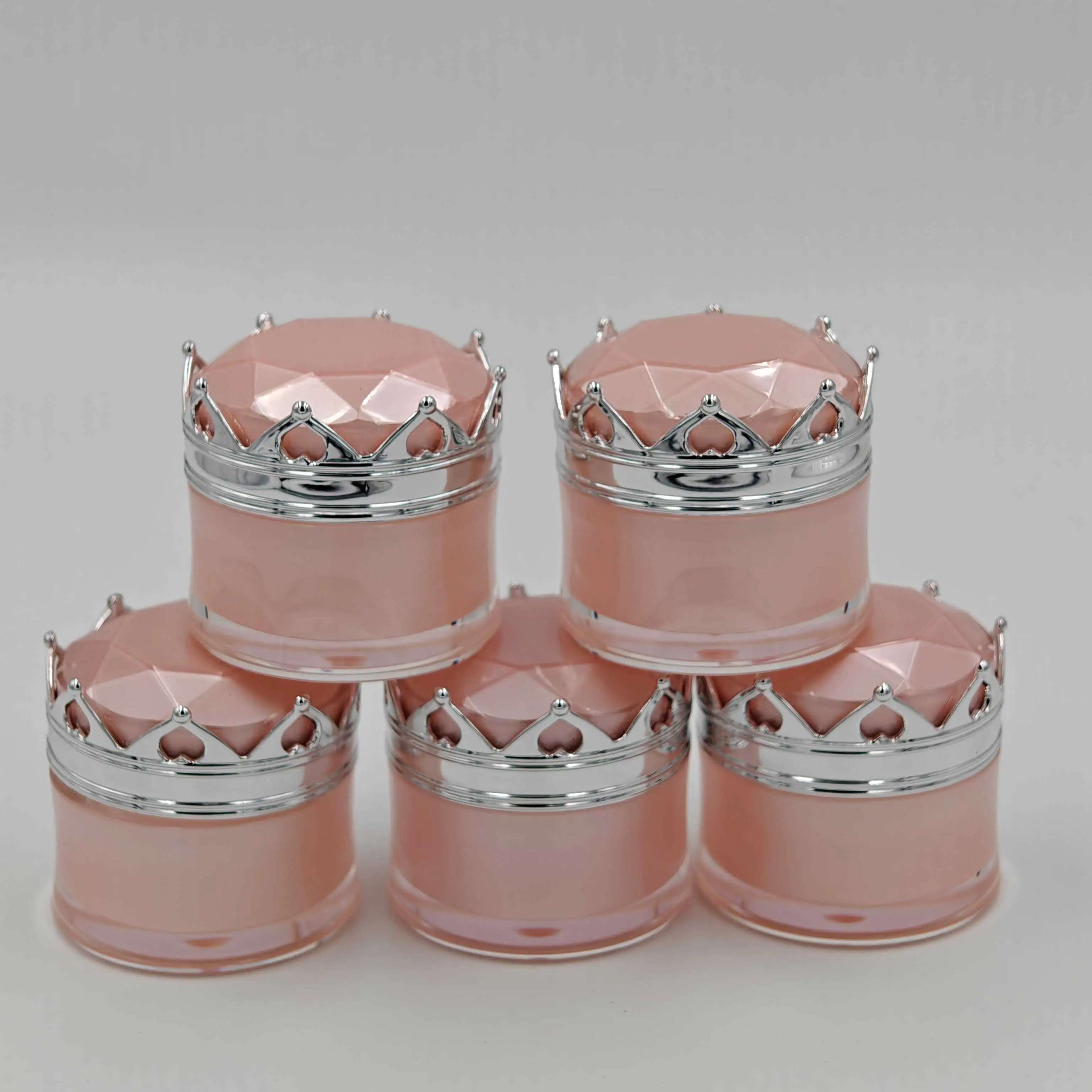 Acrylic Jars for Cosmetics Pink Cover Silver Crown Mini Makeup Containers for Cosmetic Cream Refillable Plastic Travel Bottles