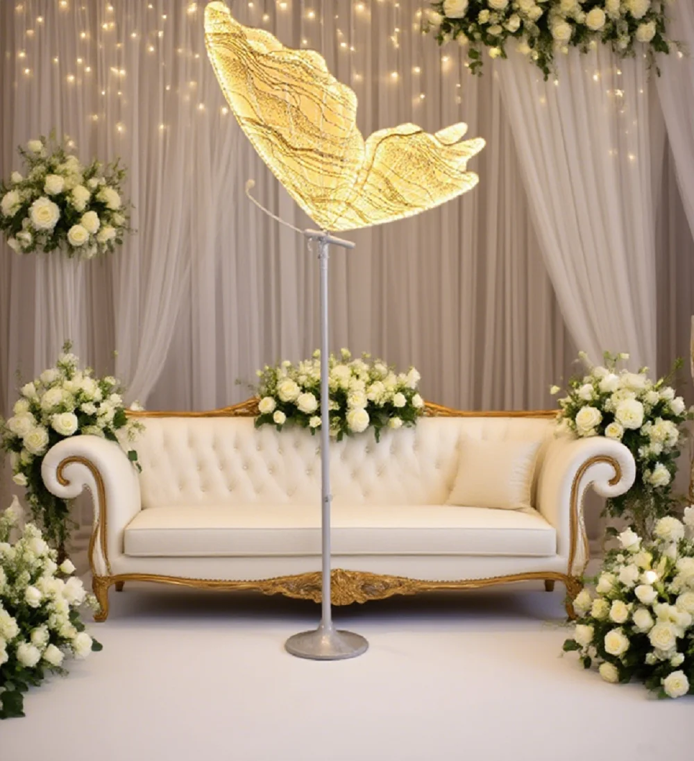 2 pieces Butterfly Road Insert gauze LED light with iron rack paint large background ornaments wedding venue layout props