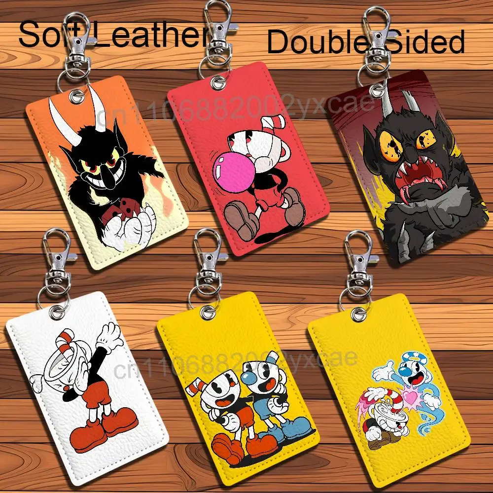 Two people game Devil Cuphead Cartoon Singer Anime Card Keychain Fashion Pendant Bag ID Door Card Holder Bus Card Cute Adult