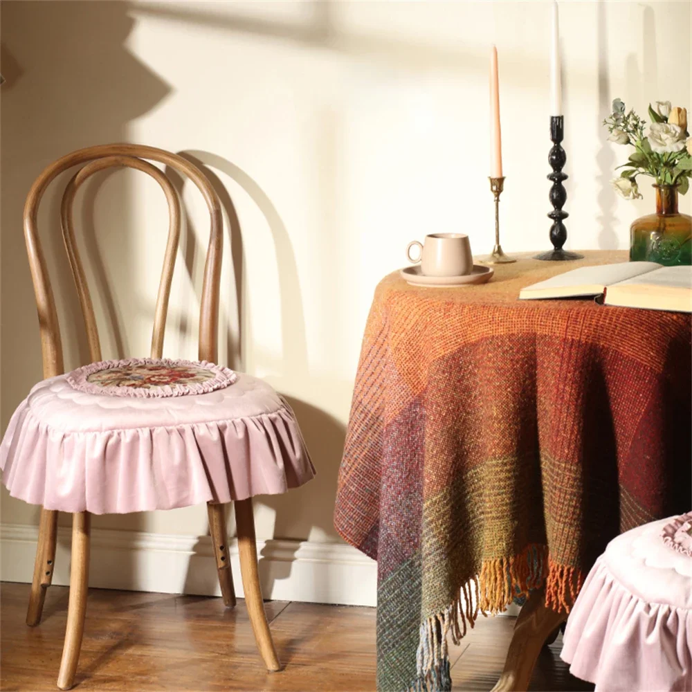 Light Luxury Dining Chair Cushion Four Seasons Universal Dining Table Thickened Ruffled Home Decoration Pink Purple Cushion