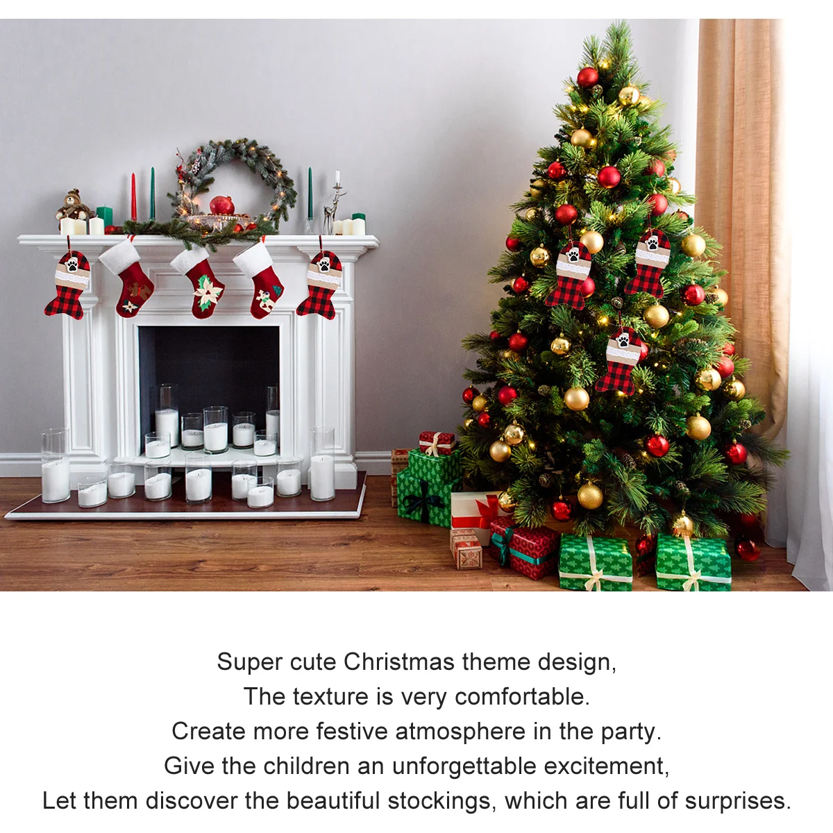 

Pet Sock Gift Bag Premium Material Durable Christmas Decoration For Home Fireplace Wall Kitchen Stockings Pouch Candy Present