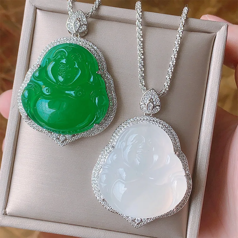 

Jewelry Green Chalcedony White Chalcedony Laughing Buddha Pendant New Chinese Style Accessories National Style Maitreya Necklace