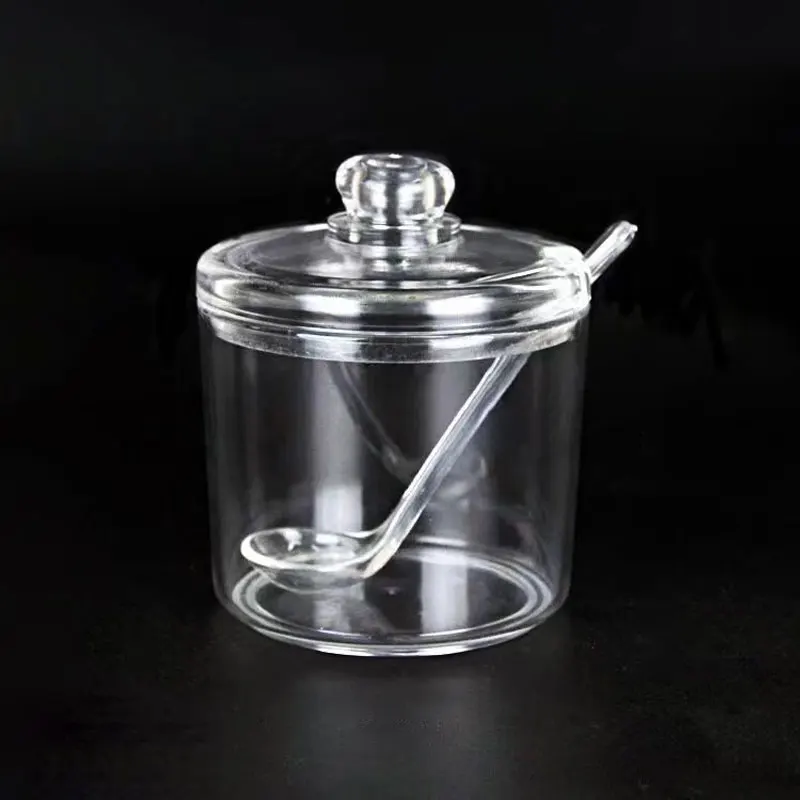 Clear Seasoning Jar with Spoon Household Kitchen Sealed Leak-proof Dust-proof Seasoning Bottle Salt and Pepper Storage Jar