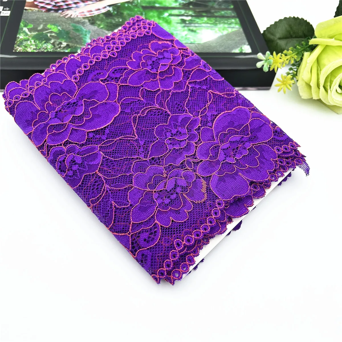 3y/lot Width 16.50cm Purple Flower Violet Elastic Stretch Lace Trim Skirt Hem For Dress Sewing Applique Costume Fabric Lace