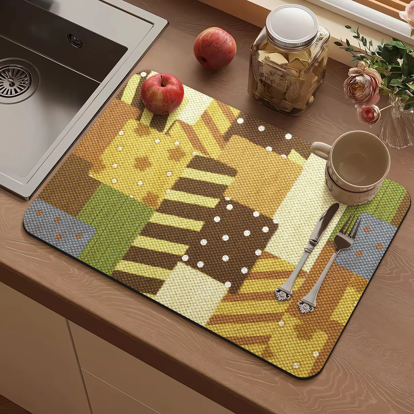VIKAMA Diatomaceous Earth Kitchen Mat Non Slip Washable Fast Drying Absorbent Sink Floor Mat Home Decor