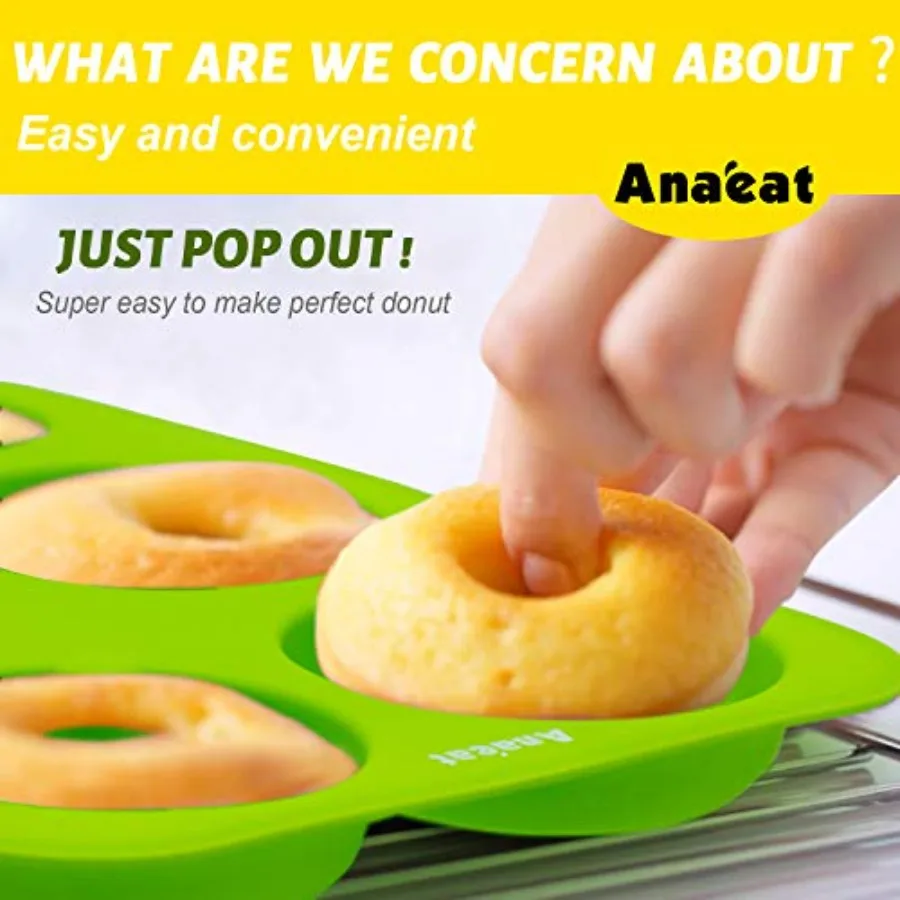 2 Pack Donut Pan Silicone Baking Mold, Just Pop Out! Non-Stick Doughnuts Baking Pans BPA Free for 6 Full-Size Donuts, Muffins,