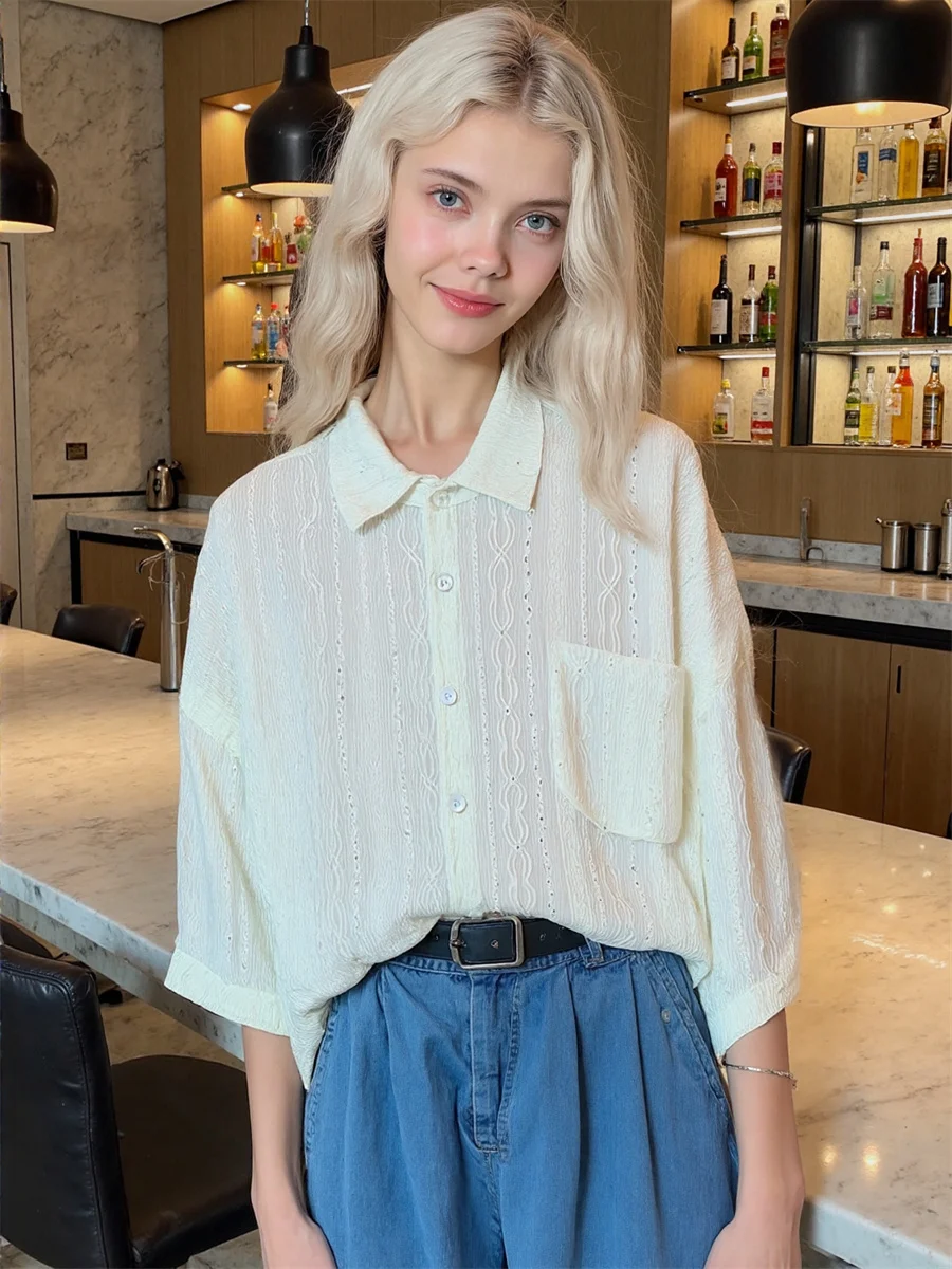 

Short Sleeve Plus Size Clothes Women Summer Shirt Classic Style Half Button Up Design Front Casual Simple Basic Minimalist