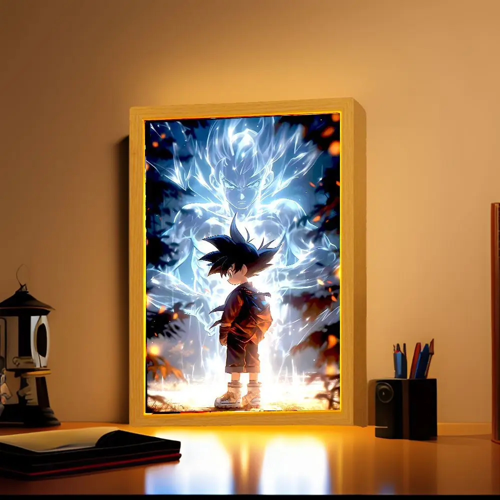 Anime Figure Light Painting Photo Frame Dragon Ball Z Goku Led Night Light Lamp Bedside Table Decorate Christmas Gifts Moon Lamp