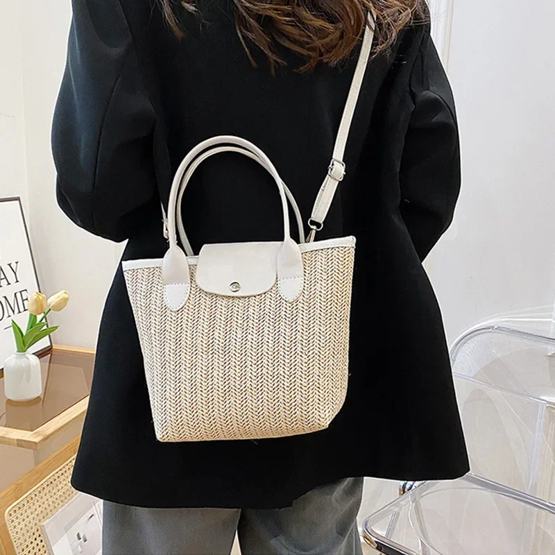 Women Bags 2023 Straw Weave Crossbody Shoulder Handbags Casual Bucket Totes Bags Summer Spring Seaside Travel Beach Bag Purse