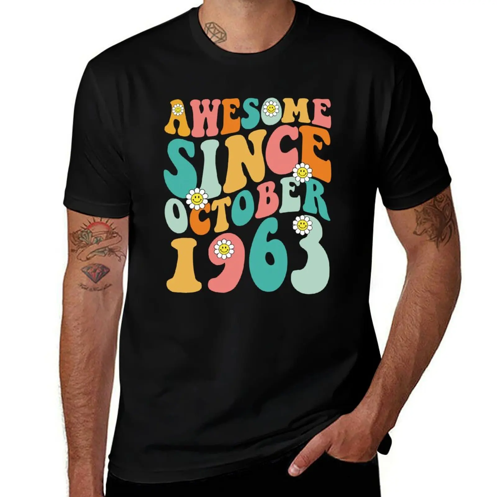 

Awesome Since October 1963 Made In 1963 Retro Groovy Birthday T-Shirt luxury clothing labubu sublime anime shirts men