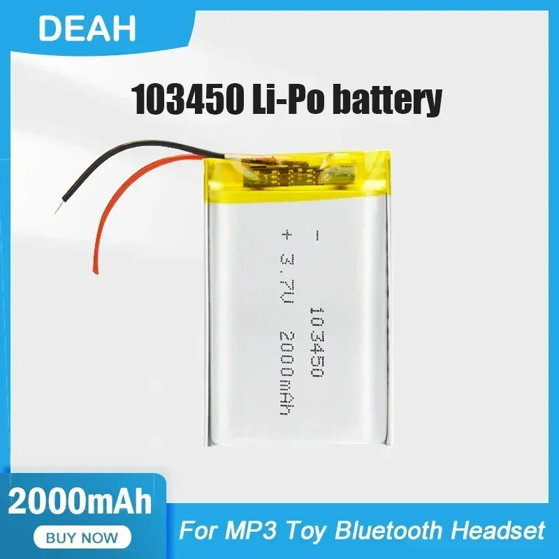 1-2PCS 103450 3.7V 2000mAh Lithium Polymer Rechargeable Battery For MP3 MP4 GPS Bluetooth Speaker Headset LED Light Power Bank